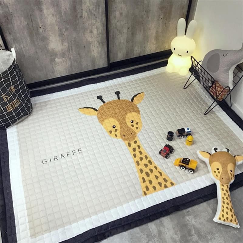 ベビーサークル キリン柄刺繍入りキルティング厚手ベビーサークルマット